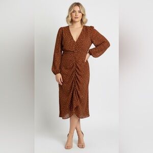 ASTR The Label Dress Women’s Medium Ginger Brown Midi Floral Holiday Fall Dress